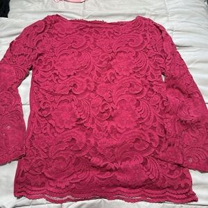 New York & Company Fuchsia Lace Blouse